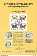 1991  Deutschland Germany  Mi. 1512 -15 Künstler-Ersttagsblatt Gefährdete Schmetterlinge. - 1991-2000