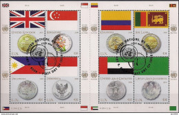 2008 UNO New York  Mi. 1083-90 Used   Flaggen Und Münzen Der Mitgliedsstaaten - Blocs-feuillets