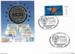 1993 Deutschland  Germany Numisbrief ECU  " DE NEDERLANDEN  LEEGWATER " - Europese Gedachte