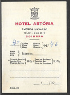 Portugal Carte De Chambre Hotel Astoria Coimbra Room Card - Etiquetas De Hotel