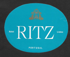 Portugal Etiquette Valise Hotel Ritz Lisbonne Lisbon Lisboa Luggage Label - Etiquetas De Hotel