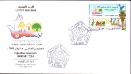 2000-Tunisie/ Y&T 1389 L'Epoxition Universelle "Hanovre 2000" 1V.MNH/*** +FDC+  Prospectus - 2000 – Hanovre (Allemagne)