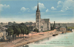 FRANCE - Sablé Sur Sarthe - L'Eglise Notre-Dame Et Le Quai National - Colorisé - Carte Postale Ancienne - Sable Sur Sarthe