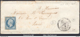 FRANCE N°14A SUR LETTRE PC 586 CALLAS DU VAR VAR + CAD PERLÉ DU 06/01/1855 - 1853-1860 Napoleone III