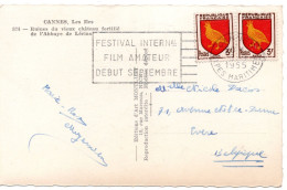 70871 - Frankreich - 1955 - 2@3F Wappen A AnsKte CANNES - FESTIVAL INTERNATIONAL DU FILM AMATEUR ... -> Belgien - Film