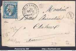 FRANCE N°14A SUR LETTRE PC 1404 GIVRY EN ARGONNE MARNE + CAD DU 30/09/1858 - 1853-1860 Napoleon III