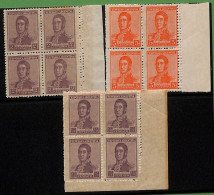 ZA0132 - ARGENTINA - Stamps - ERROR - 3 Blocks NO WATERMARK Double Perforation - Neufs