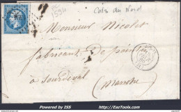 FRANCE N° 14A SUR LETTRE CACHET PC 1594 JUGON BOUCHES DU RHONE + CAD 18/02/1860 - 1853-1860 Napoleon III