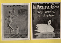 2 PUBLICITÉS . COSMÉTIQUE . " L'ÉMACINE . LE BAIN DE NINON " & " LA REINE DES CRÈMES " - Réf. N°965F - - Autres & Non Classés