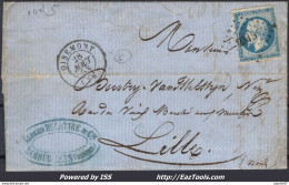 FRANCE N°14A SUR LETTRE PC 2315 OISEMONT SOMME + CACHET A DATE DU 28/08/1858 - 1853-1860 Napoléon III