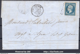 FRANCE N°14A SUR LETTRE POUR AGEN PC 2723 ROQUECOURBE TARN + CAD DU 12/09/1859 - 1853-1860 Napoléon III