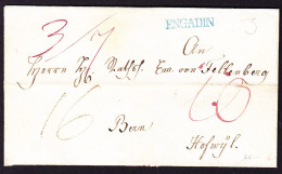 1835 Faltbrief Hülle Mit Blauem Stabstempel ENGADIN Nach Bern. - ...-1845 Préphilatélie