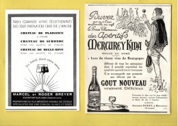 2 PUBLICITÉS . VIN . APÉRITIF . " MERCURE KINA " & " VINS D'ANJOU. CHÂTEAU DE PLAISANCE, DE SURONDE " - Réf. N°968F - - Alcolici