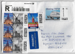 Germany 2023 Postal Stationery Registered Priority Cover Herschbach Brazil Airplane Lufthansa Boeing 747-8 + 4 Stamp - Private Covers - Used