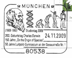 333  Charles Darwin "On The Origin Of Species", Prehistoric Man: Pictorial Cancel From München. Homme Préhistorique - Préhistoire