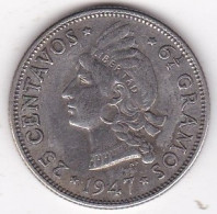 Republique Dominicaine . 25 Centavos 1947 , Argent, KM# 20 - Dominicaine