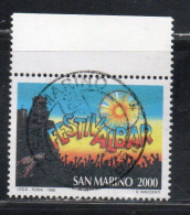 REPUBBLICA DI SAN MARINO 1996 FESTIVALBAR LIRE 2000 USATO USED OBLITERE' - Used Stamps