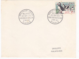 ANIMALS, BIRDS, PUFFINS, NATURE PROTECTION, POSTMARKS AND STAMP ON COVER, OBLIT FDC, 1960, FRANCE - Marine Web-footed Birds