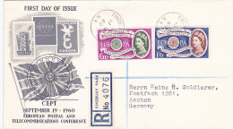 EUROPA CEPT, QUEEN ELISABETH II, REGISTERED COVER FDC, 1960, UK - 1960