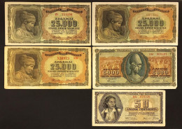 GRECIA Greece 50 + 5000 + 25000 Drachmai 1943 Pick#121 122 123 5 Banknotes Lotto.4844 - Grèce