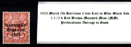 1923 March 7th Harrison 3 Line Coil In Blue Black Ink, 1 1/2 D Red Brown Mounted Mint (MM) - Unused Stamps