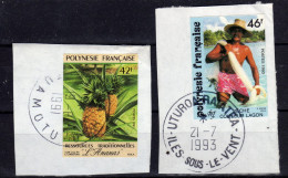 POLYNESIE Polynesia 1991 1993 Ananas Pècheur Poisson Yv 374+426 Obl Sur Fragt - Oblitérés