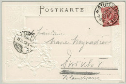 Württemberg 1902, Relief-Postkarte Degerloch Stuttgart - Zürich (Schweiz) - Briefe U. Dokumente