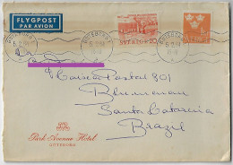 Sweden 1964 Park Avenue Hotel Airmail Cover Sent From Göteborg To Blumenau Brazil With 2 Stamp - Lettres & Documents