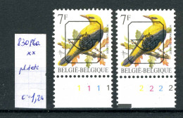 Belgique  Préos Oiseaux De Buzin N° PRE 830 P6a      Planches 1 Et 2 Xx - Typo Precancels 1986-96 (Birds)