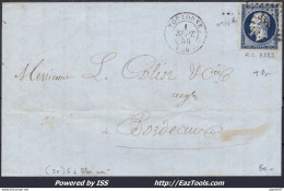 FRANCE BLEU NOIR N° 14Ab SUR LETTRE PC 3383 TOULOUSE + CAD DU 01/09/1856 - 1853-1860 Napoléon III.