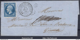 FRANCE N°14 SUR LETTRE PC 4026 ARGENTRÉ DU PLESSIS ILLE ET VILAINE DU 24/10/1860 - 1853-1860 Napoléon III.