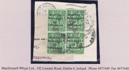 Ireland 1922 Dollard Rialtas 5-line Overprint In Black On ½d Green, Block Of 4 Used On Piece DURROW ABBEYLEIX Cds - Gebraucht