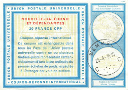 INTERNATIONAL REPLY COUPON. NOUVELLE-CALEDONIE. NOUMEA-WEMMEL. 20 FRANCS CFP - Enteros Postales