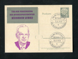 "BUNDESREPUBLIK DEUTSCHLAND" 1959, Postkarte Mi.P 30 Mit Privatem Zudruck "Bundespraesident H.Luebke",SSt. "Bonn" (0117) - Postales Privados - Usados