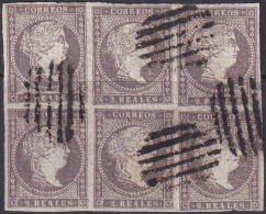 Spain 1856 Sc 43b España Ed 46b Block Of 6 Used Open Grill (rejilla Pequeña) Cancels - Usados