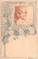 Illustrateur Non Signé - Portrait De Femme Style Art Nouveau Dans Un Cadre Fleuri - Carte Postale Ancienne - - Non Classés