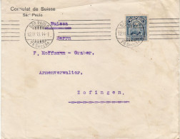 BRAZIL 1913  LETTER SENT FROM SAO PAULO TO ZOFINGEN - Storia Postale