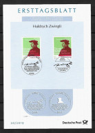 2019 Joint/Gemeinschaftsausgabe Germany/Deutschland-Switzerland/Schweiz, OFFICIAL FDC  FIRSTDAY LEAF 1+1 STAMPS: Zwingli - Joint Issues