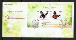 2019 Joint Singapore And Philippines, OFFICIAL FDC SINGAPORE WITH SOUVENIR SHEET: Butterflies - Joint Issues