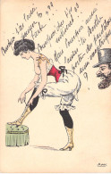 Illustrateur Non Signé - Femme Qui Fait Son Lacet De Bottine - Coquin - Carte Postale Ancienne - - Non Classés