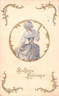 Illustrateur  - Souhaits Sincères - Femme Avec Perruque Blanche Et Eventail - Carte Postale Ancienne - - Unclassified
