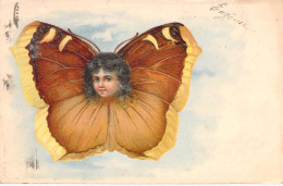 Illustrateur - Tete D'enfant Dans Un Papillon Jaune Orange - Carte Postale Ancienne - - Ohne Zuordnung
