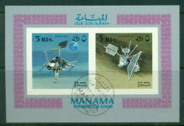 Manama 1968 Mi#MS8A Space Research Probes MS Embossed Perfs CTO - Sonstige & Ohne Zuordnung