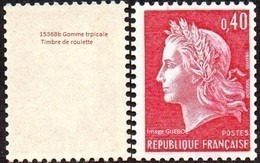 France Marianne De Cheffer N° 1536.Bb ** La République Le 0f40 Rouge Gomme Tropicale (roulette) - 1967-1970 Marianne (Cheffer)