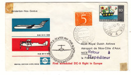 Pays Bas - Lettre De 1966 - Oblit Rotterdam Et Amsterdam - 1 Er Vol KLM DC9 Amsterdam Genève Nice - - Cartas & Documentos