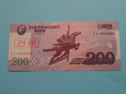 200 Won - 2008 > N° 0000000 ( For Grade, Please See Photo ) UNC > North Korea ! - Korea (Nord-)