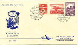 Denmark First SAS Flight Copenhagen - Djakarta 24-1-1958 - Briefe U. Dokumente