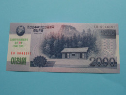 2000 Won 2008 (1948-2018) > N° 0044181 ( For Grade, Please See Photo ) UNC > North Korea ! - Corea Del Nord
