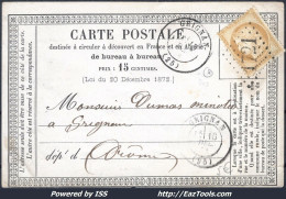 FRANCE N°55 SUR CP POUR GRIGNAN GC 1721 GRIGNAN DROME + CAD DU 10/12/1874 - 1871-1875 Ceres