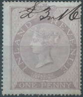 Great Britain-ENGLAND,1866  INLAND REVENUE STAMP ,Tax Fiscal , One Penny,Used - Steuermarken